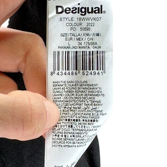 DESIGUAL Black Barton Dress Floral Ocean Wave Print Long Sleeve Ruffle US M NWT - Picture 4 of 10